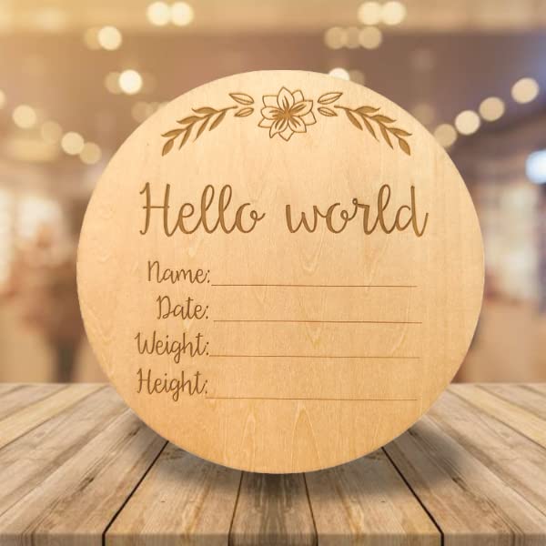 Birth Announcement Sign 6 Inch Hello World Newborn Baby Name Signs for Nursery, Welcome Baby Shower Announcement Sign for Hospital, Wooden Name Sign for New Baby