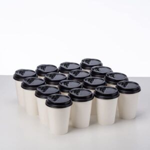 RACETOP [100 Pack 12 oz Hot Beverage Disposable White Paper Coffee Cup with Dome Lid, Large