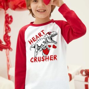 Valentine's Day Toddler Boys Girls White Dinosaur Heart Crusher Top Raglan Long Sleeve Shirt 1-2 Years