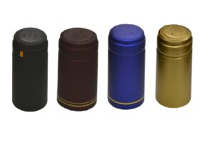 north mountain supply premium pvc heat shrink capsules with tear tabs - variety pack 160-40 gold satin, 40 matte black, 40 blue cobalt with gold stripe, and 40 burgundy with gold stripes