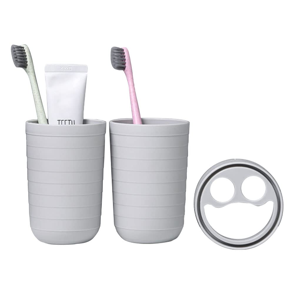 Vitbunana Travel Toothbrush Cup Case,Couple Toothbrush Cup, Portable Toothbrush Toothpaste Storage Box, Toothbrush Holder with Lid, Suitable for Bathroom, Travel, Business Trip, Camping, etc (Grey)