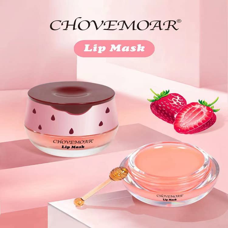 2PCS Honey Balm & Strawberry Lip Balm, Honey Lip Balm, Lip Masks for Dry and Cracked Lips with Brush, Lip Exfoliator & Moisturizer, Reduces Lips Lines & Lightens Lips, Anti-Wrinkle, Aging