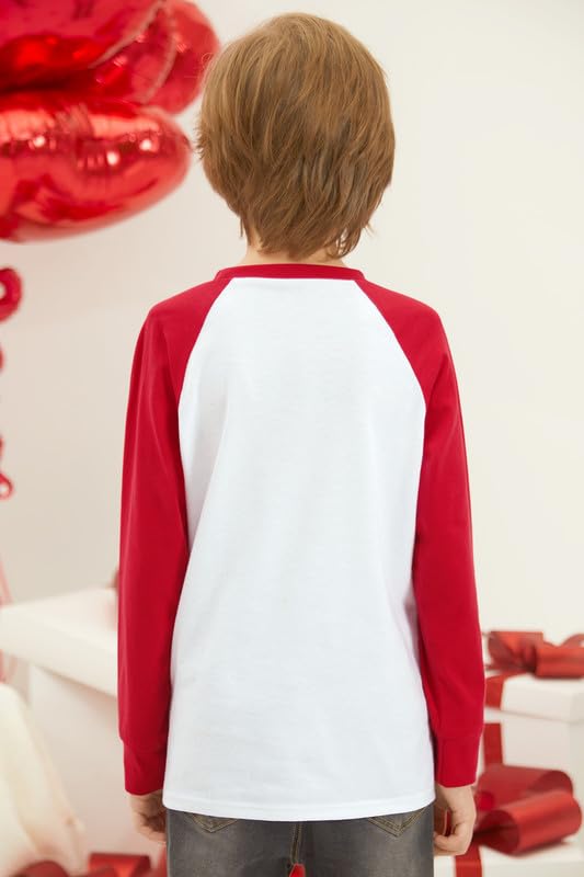 Valentine's Day Toddler Boys Girls White Dinosaur Heart Crusher Top Raglan Long Sleeve Shirt 1-2 Years