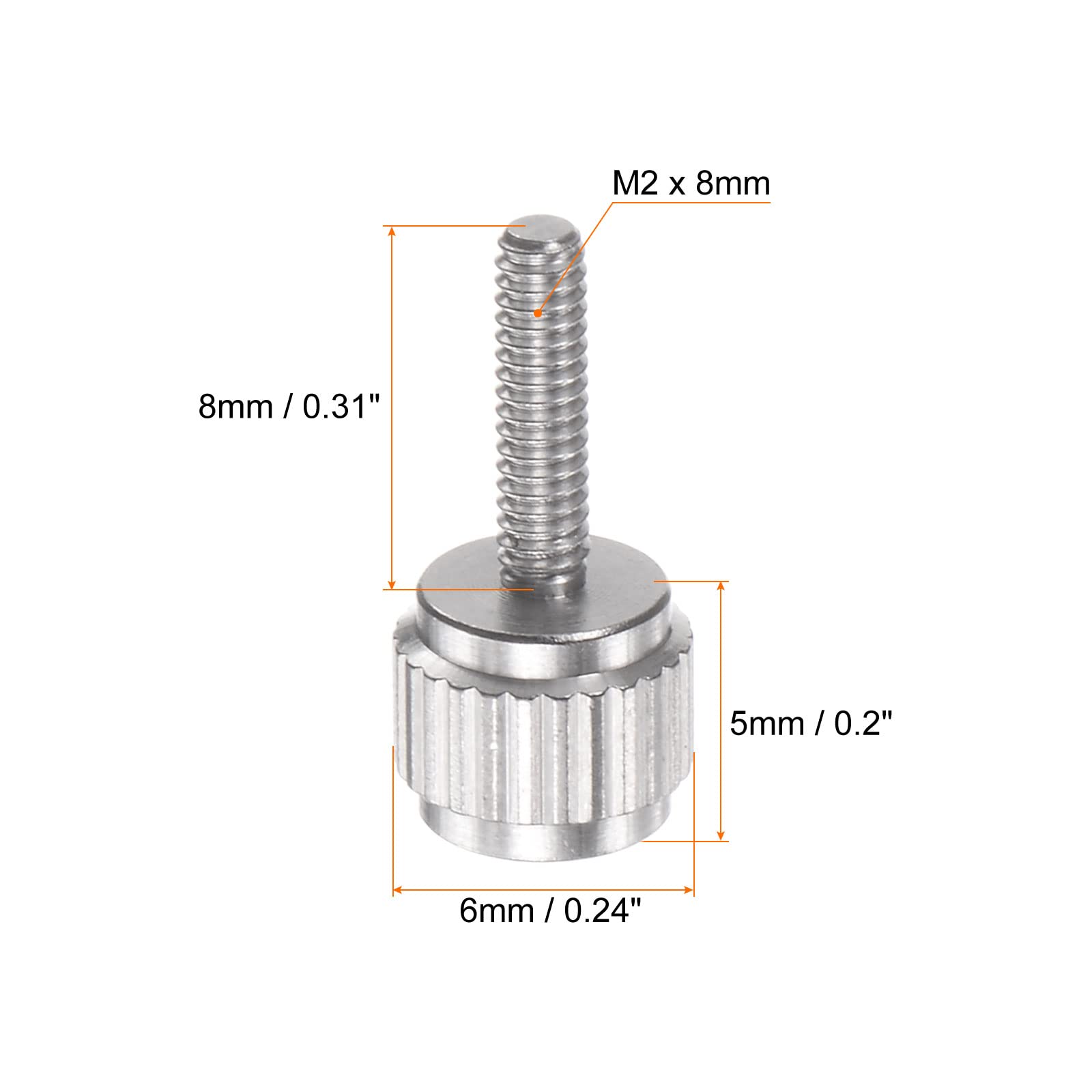 HARFINGTON 10pcs Vernier Calipers Locking Screws M2x8mm Round Flat Head Knurled Thumb Knob Bolts