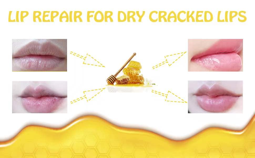 2PCS Honey Balm & Strawberry Lip Balm, Honey Lip Balm, Lip Masks for Dry and Cracked Lips with Brush, Lip Exfoliator & Moisturizer, Reduces Lips Lines & Lightens Lips, Anti-Wrinkle, Aging