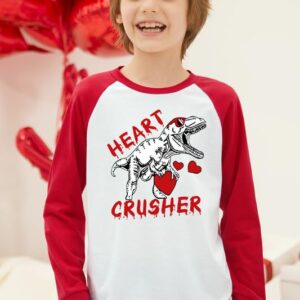 Valentine's Day Toddler Boys Girls White Dinosaur Heart Crusher Top Raglan Long Sleeve Shirt 1-2 Years