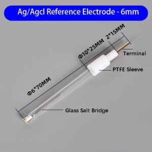 CAULYS Silver Chloride Silver Reference Electrode, Ag/Agcl Reference Electrode, 1 Pcs Silver Silver Chloride Electrode (Diameter 6mmX70mm Length)