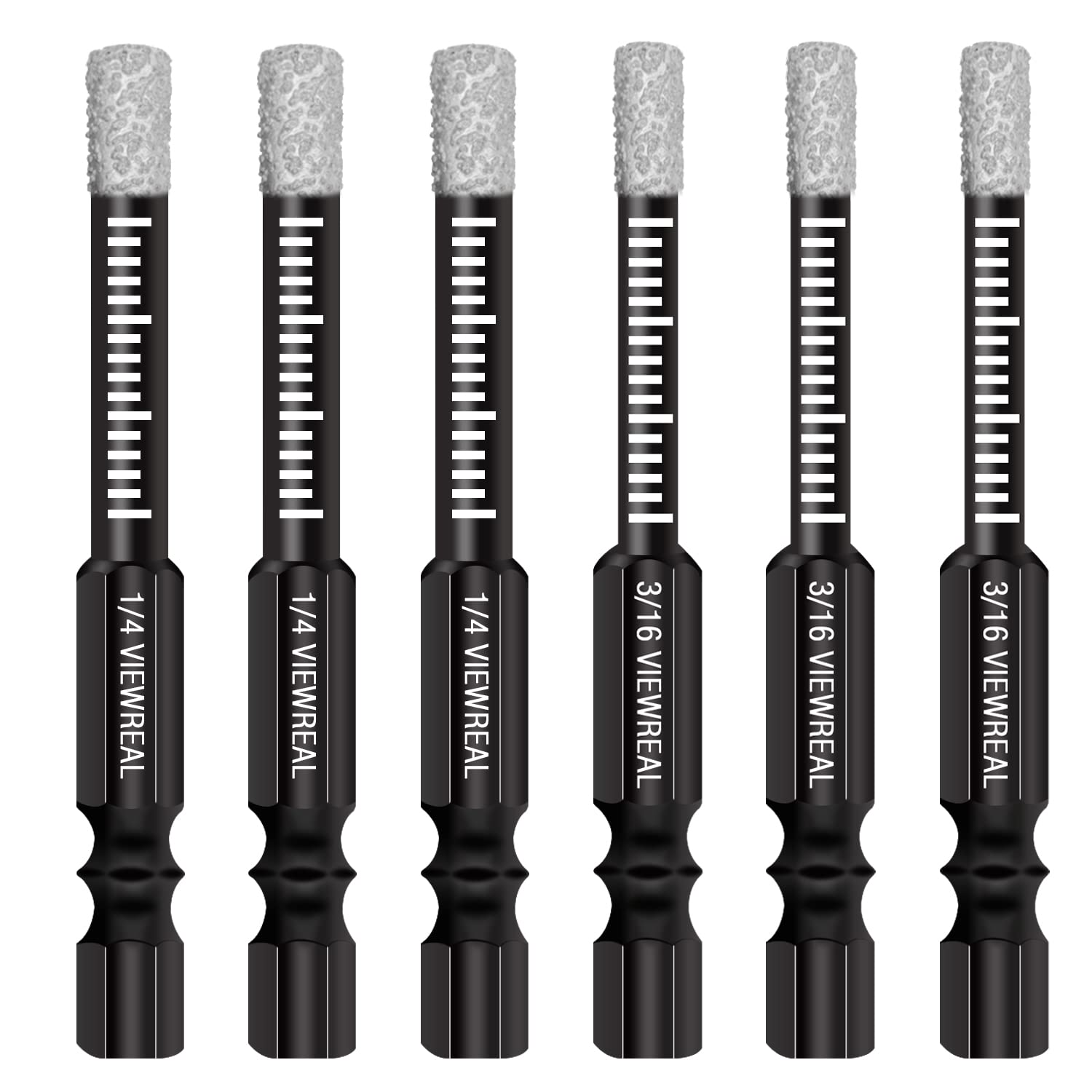 Dry Diamond Drill Bits Set 6PCS, Porcelain Drill Bits with Cooling Wax for Ceramic Granite Marble Tile Stone Glass Hard Materials (not for Wood), 3pcs 1/4''(6mm)+3pcs 3/16'' (5mm) with Storage Case