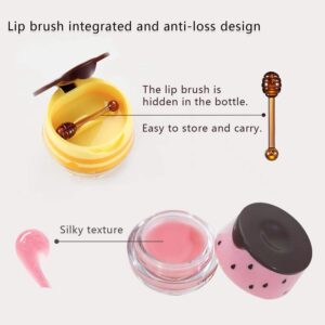 2PCS Honey Balm & Strawberry Lip Balm, Honey Lip Balm, Lip Masks for Dry and Cracked Lips with Brush, Lip Exfoliator & Moisturizer, Reduces Lips Lines & Lightens Lips, Anti-Wrinkle, Aging