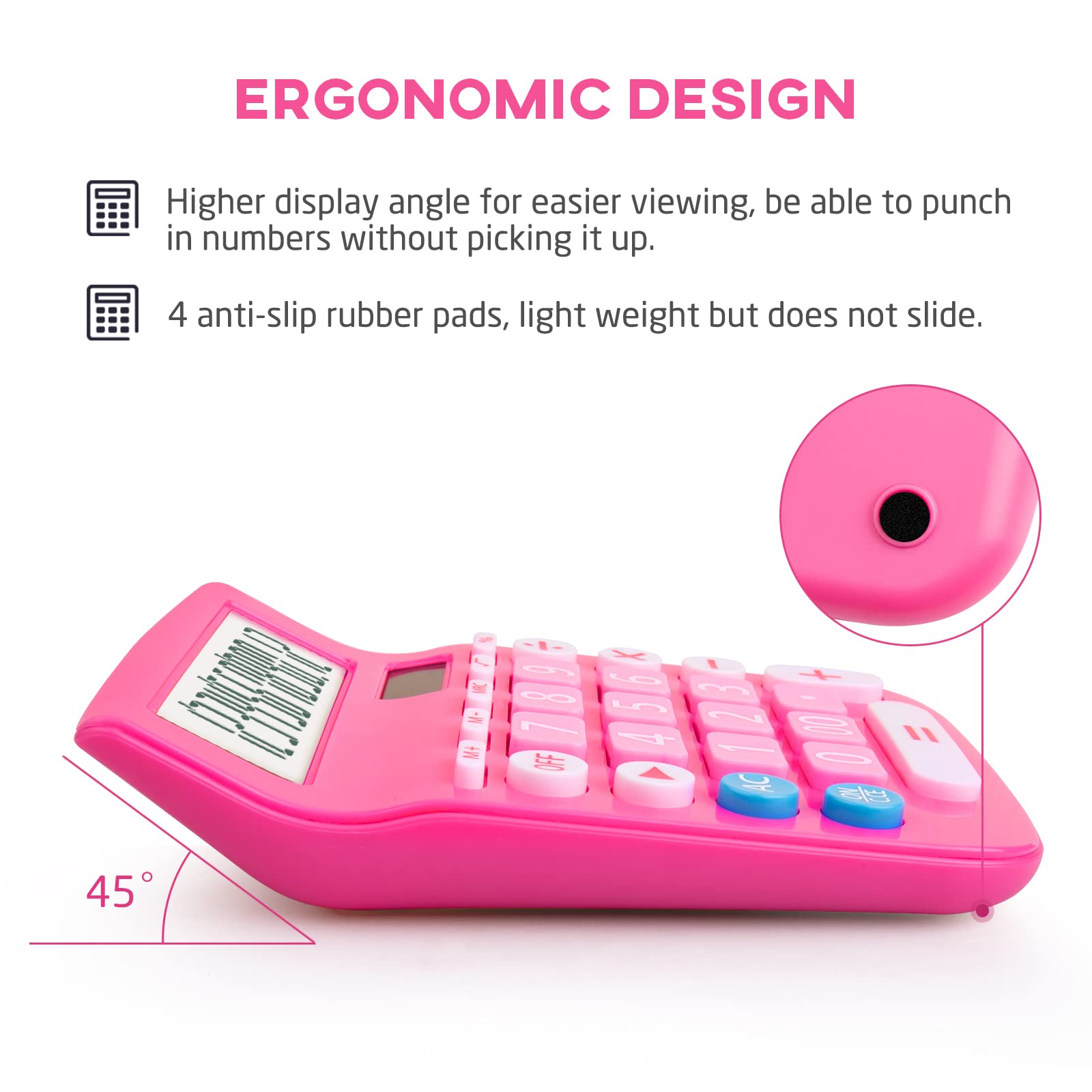 Calculators Desktop, Large Display Big Button, Solar and Battery Dual Power, 12 Digit Small Basic Standard Functional Calculator Cute for Office, Home, School (Pink)