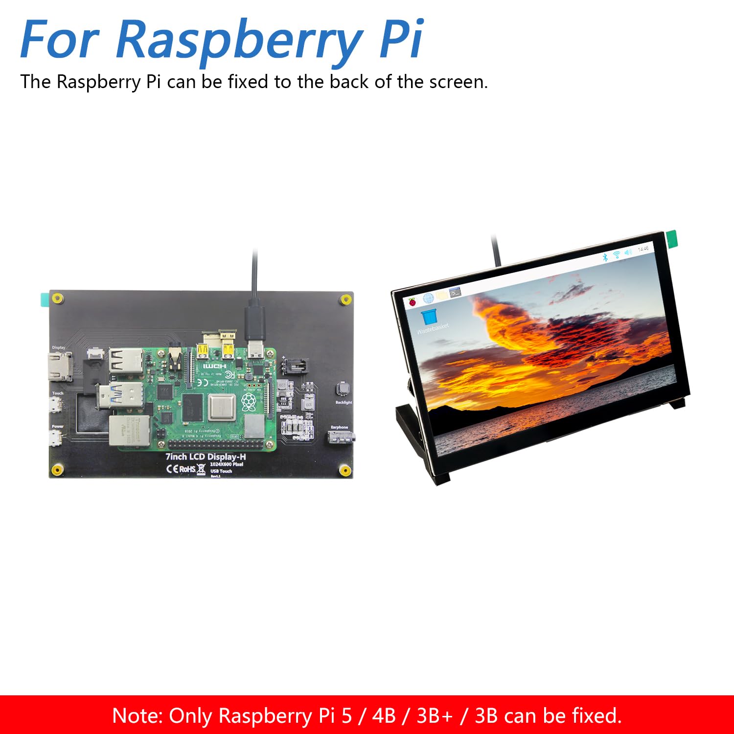 FREENOVE 7 Inch HDMI Touchscreen Monitor for Raspberry Pi 5 4 Jetson Nano PC (No Shell), 1024x600 Pixel IPS Display, 5-Point Touch Capacitive Screen