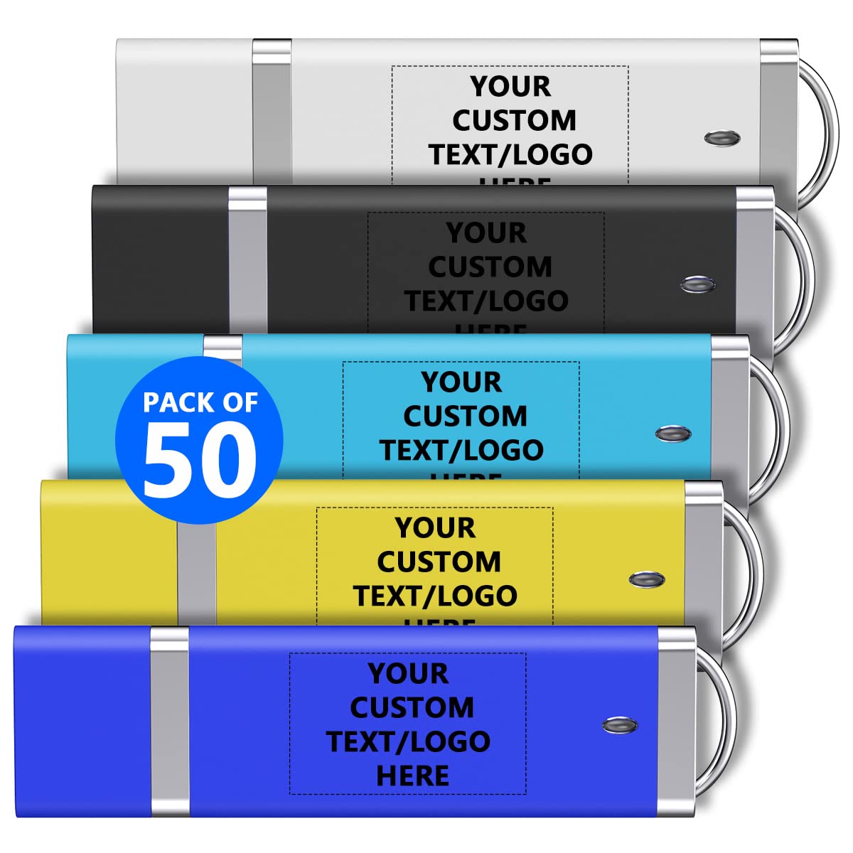 Paintechz Custom Classic USB Flash Drives 50 Pack, Personalized Logo Bulk - as Corporate Gifts and Promotional Giveaways - 512MB