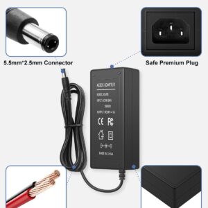 24V DC Power Supply Adapter 5A 120W 24Volt Power Adapter 100-240V 50-60Hz AC to DC Converter 24V5A Switching Power Supply Transformer, DC Outlet Plug 5.5mm x 2.5mm & 3-Prong AC Cable