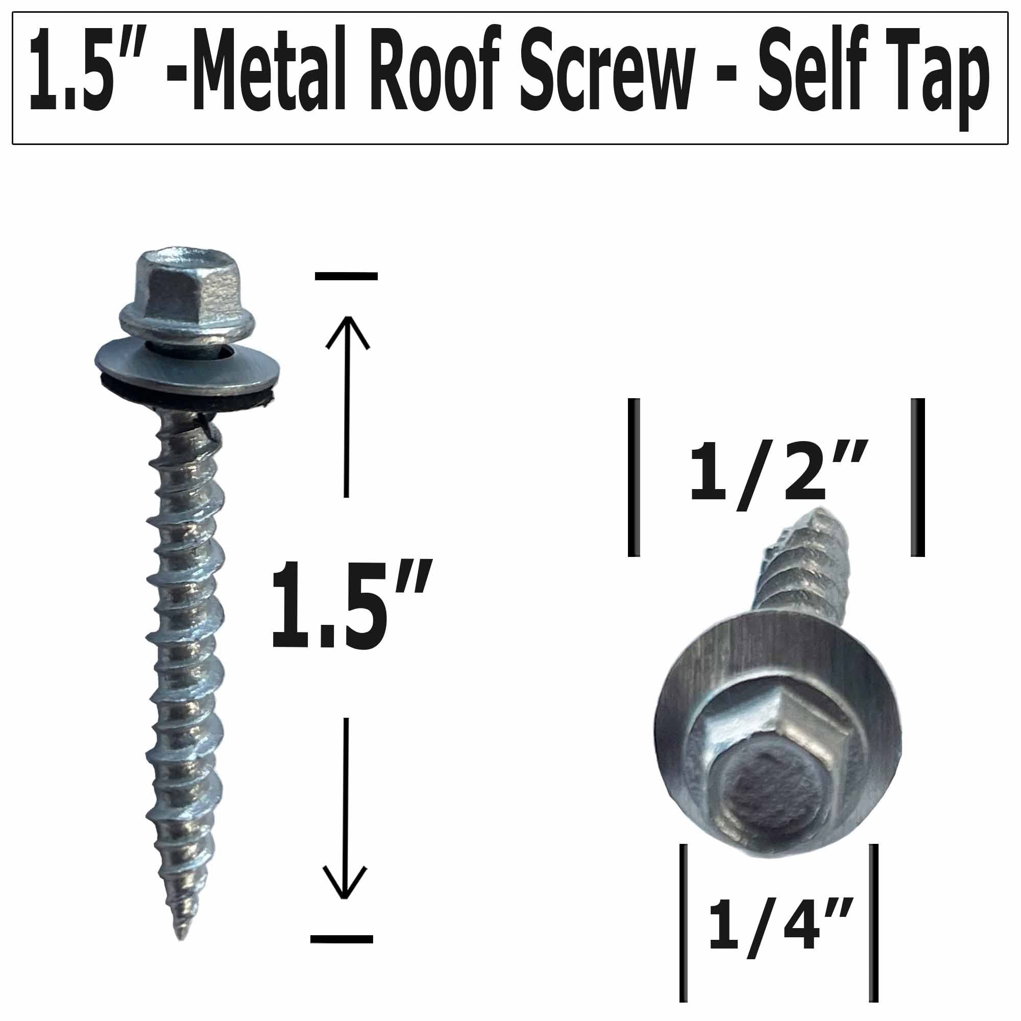 Metal Roofing Screws - #10 x 1.5” – Self Tapping ¼” Hex Head with EPDM Rubber Washer – for Metal to Wood, Corrugated Roofing, Siding, Sheds, Pancake Screw - Hex Drive Easy Install - Galvanized (100)