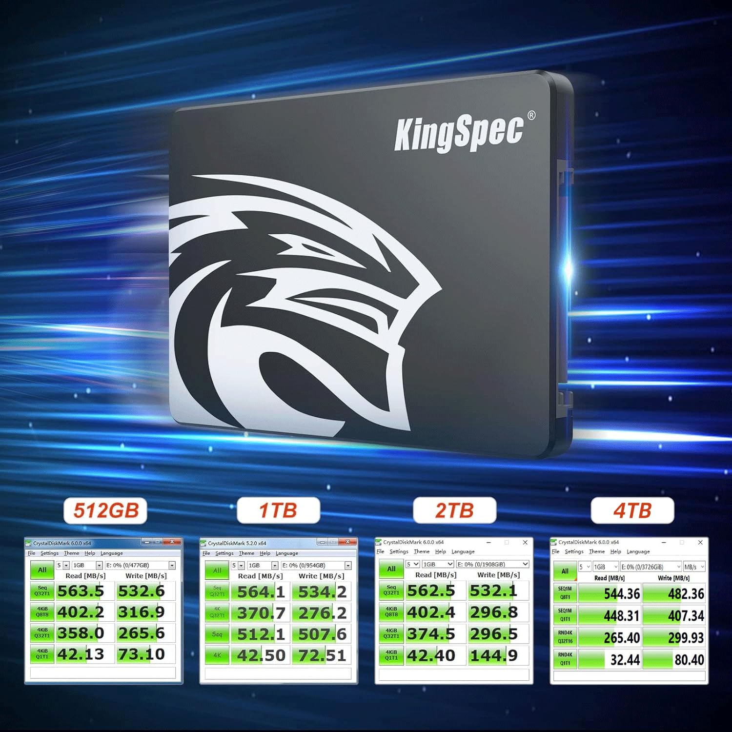 KingSpec 512GB SATA III SSD 6Gb/s, 2.5" SATA SSD with 3D NAND Flash, Internal Solid State Hard Drives, for Laptop and PC Desktop (R/W Speed up to 550/520 MB/s)