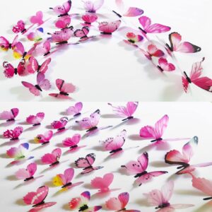 Ewong 72PCS Butterfly Wall Decals 3D Butterflies Wall Art Craft Decor Removable Mural Sticker Home Kid Girl Bedroom Bathroom Baby Room Nursery Classroom Office Party Decoration (Pink)