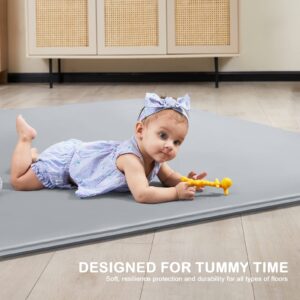 ANGELBLISS Baby Playpen Mat, 71"x 59"x 1.18" Self-Inflating Play Mat for Babies and Toddlers, Roll Up & Waterproof Foam Crawling Mat for Floor, Portable Playmat for Babies with Travel Bag Grey