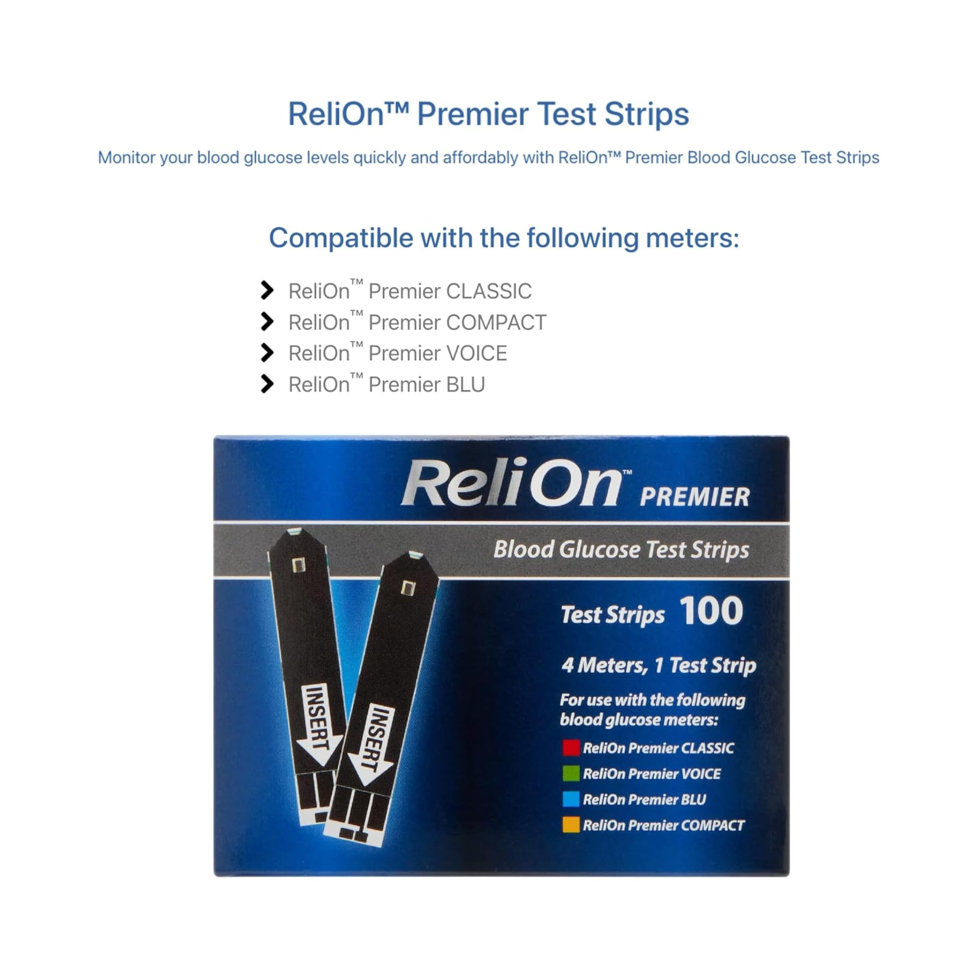 ReliOn Premier Blood Glucose Test Strips | Blood Glucose Test Strips | Test Strips for Diabetes | Blood Sugar Test Strips | Diabetic Test Strips | Reli On Premier Test Strips 100 Count + STS Sticker.