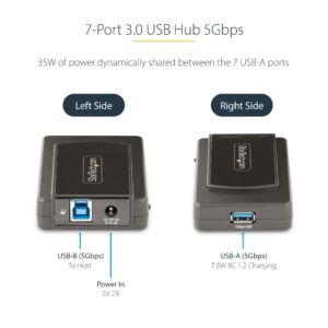 StarTech.com 7-Port USB Hub with On/Off Switch - USB 3.0 5Gbps - USB-A to 7X USB-A - Compact Self Powered USB-A Hub w/ 35W Power Supply - Desktop/Laptop USB Hub - USB Expansion Hub (5G7AS-USB-A-HUB)