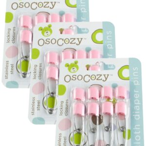 OsoCozy Diaper Pins - (Pink) - Sturdy, Stainless Steel Diaper Pins with Safe Locking Closures - Use for Special Events, Crafts or Colorful Laundry Pins, 8 Count (Pack of 3)