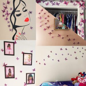 Ewong 72PCS Butterfly Wall Decals 3D Butterflies Wall Art Craft Decor Removable Mural Sticker Home Kid Girl Bedroom Bathroom Baby Room Nursery Classroom Office Party Decoration (Purple)