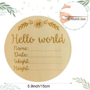 Birth Announcement Sign 6 Inch Hello World Newborn Baby Name Signs for Nursery, Welcome Baby Shower Announcement Sign for Hospital, Wooden Name Sign for New Baby