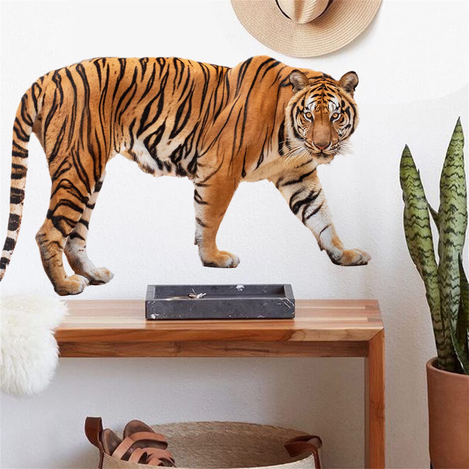 Tiger Wall Sticker, 3D Lifelike Ferocious Tiger Wall Sticker Decoration Peel and Paste Jungle Animal Art Sticker Children's Kindergarten Bedroom Living Room Game Room Home Decoration (2)