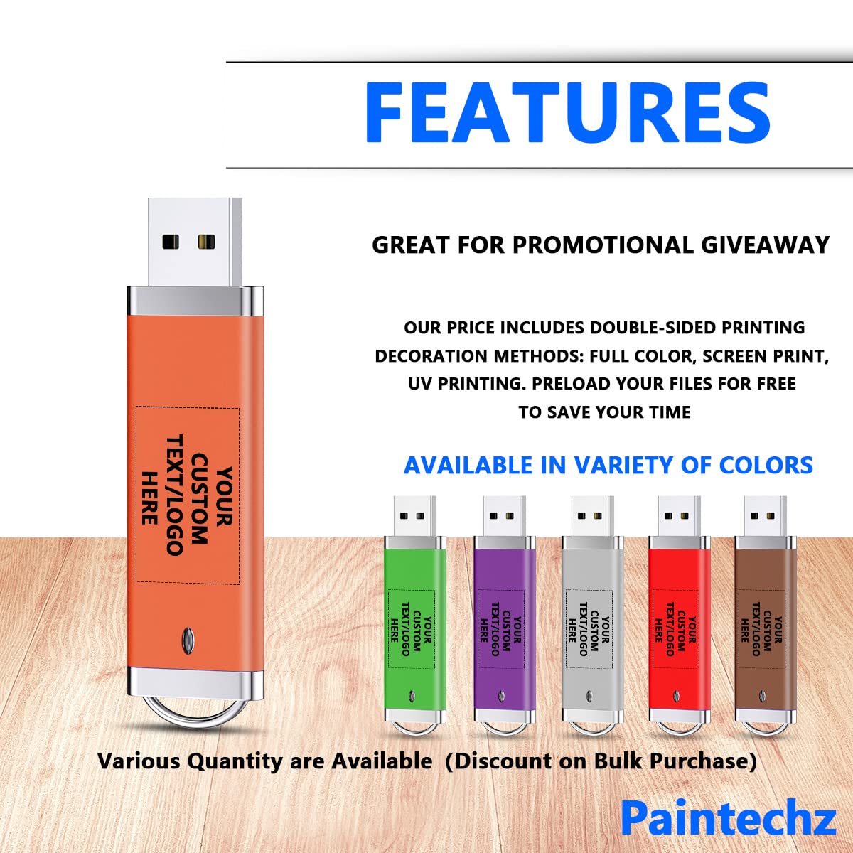 Paintechz Custom Classic USB Flash Drives 50 Pack, Personalized Logo Bulk - as Corporate Gifts and Promotional Giveaways - 512MB