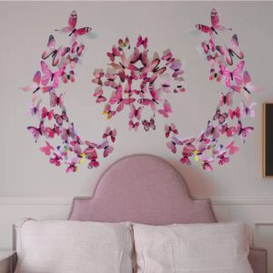 Ewong 72PCS Butterfly Wall Decals 3D Butterflies Wall Art Craft Decor Removable Mural Sticker Home Kid Girl Bedroom Bathroom Baby Room Nursery Classroom Office Party Decoration (Pink)