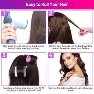 Self Grip Hair Rollers Curlers 16 Pcs Set with 8Pcs Hair Rollers 2 Sizes (4 Jumbo & 4 Large) and 8 Pcs Hair Clips for Long Medium Short Thick Fine Thin Hair Volume