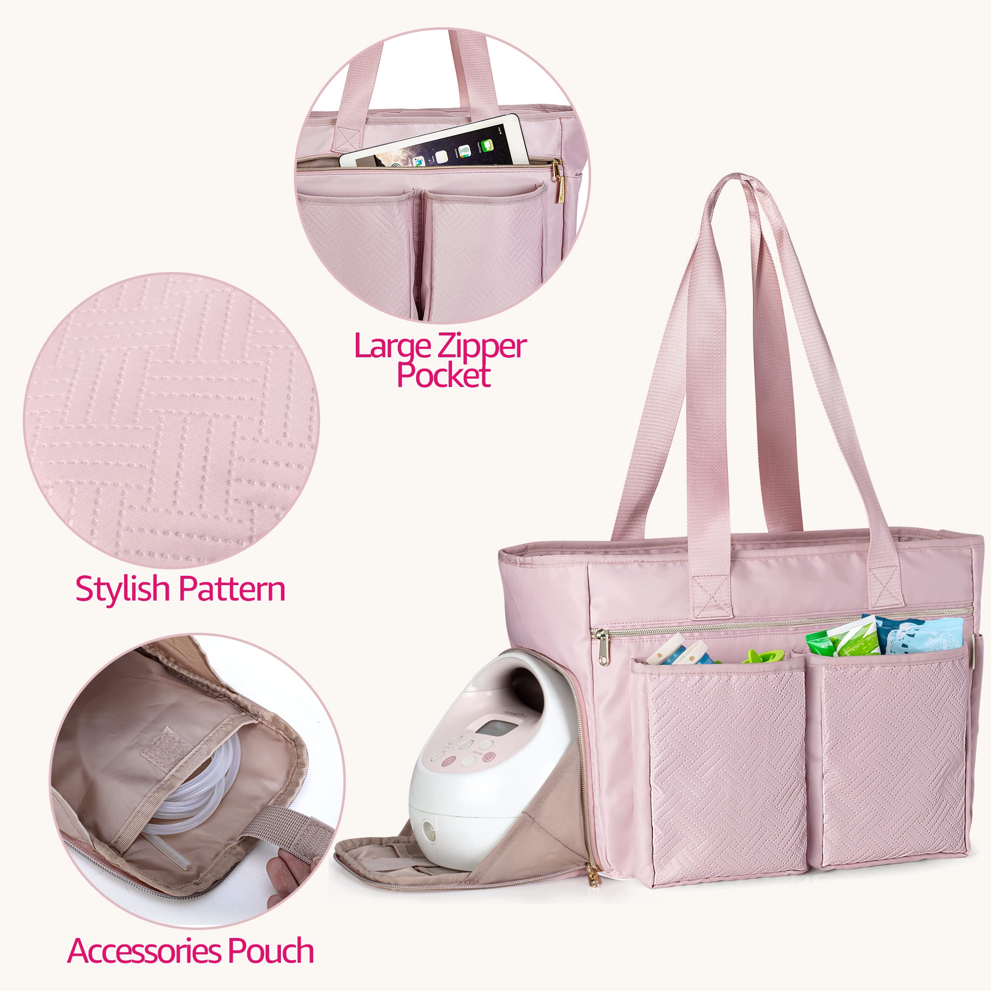 Fasrom Breast Pump Bag Compatible with Spectra S1, S2, Portable Pumping Travel Tote Bag with Laptop Sleeve for Working Moms (Empty Bag Only), Pink