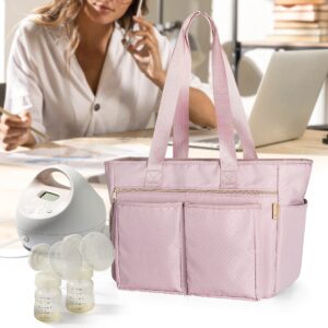 Fasrom Breast Pump Bag Compatible with Spectra S1, S2, Portable Pumping Travel Tote Bag with Laptop Sleeve for Working Moms (Empty Bag Only), Pink