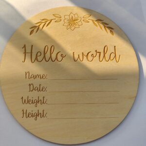 Birth Announcement Sign 6 Inch Hello World Newborn Baby Name Signs for Nursery, Welcome Baby Shower Announcement Sign for Hospital, Wooden Name Sign for New Baby