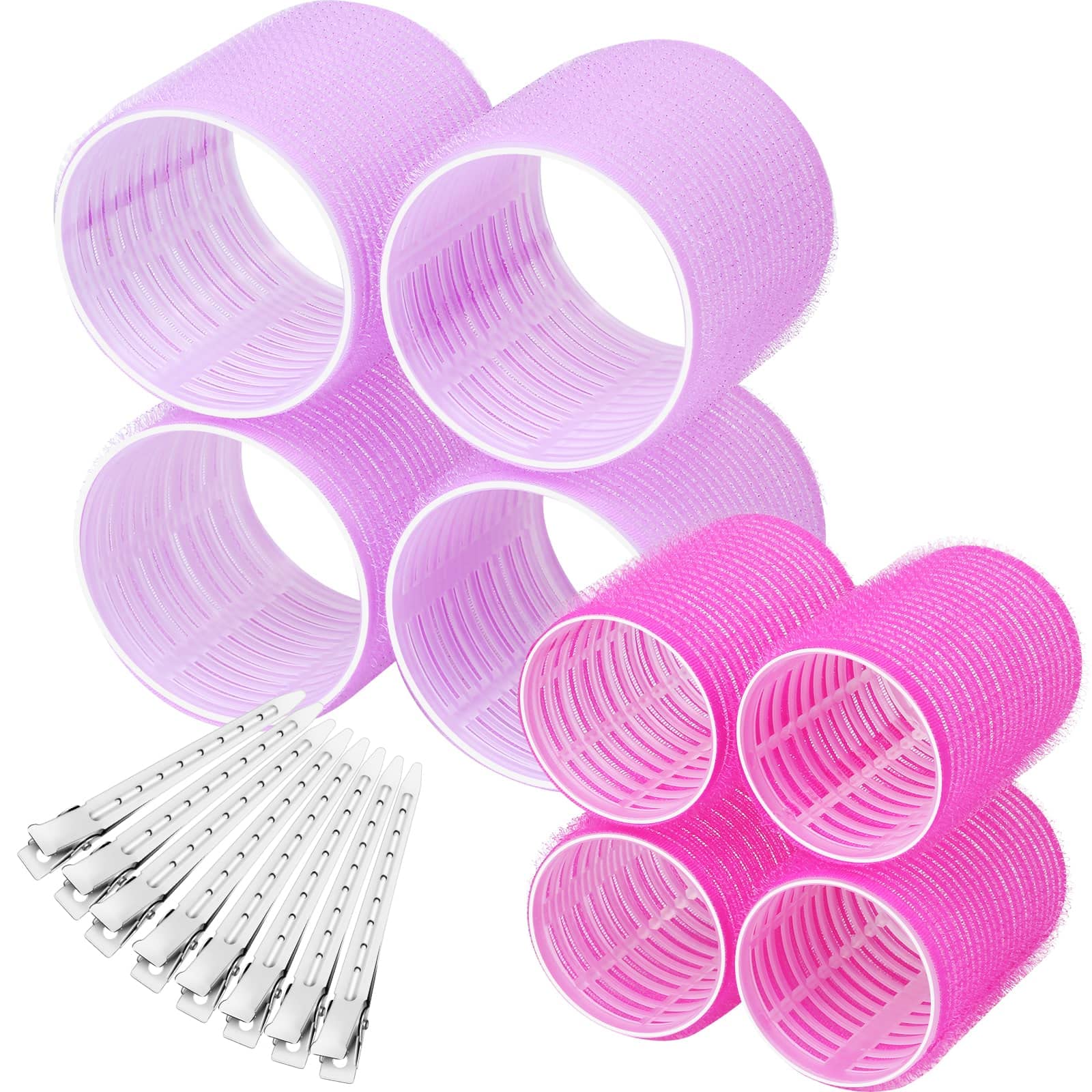 Self Grip Hair Rollers Curlers 16 Pcs Set with 8Pcs Hair Rollers 2 Sizes (4 Jumbo & 4 Large) and 8 Pcs Hair Clips for Long Medium Short Thick Fine Thin Hair Volume