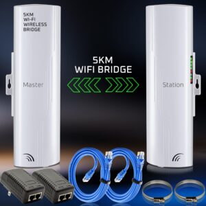 Wireless Bridge Point to Point Outdoor WiFi, Wireless Network Expansion Kit, Long Range High Speed 5G | 2 Units Bridge Kit Complete Pre-Configured - P2P 1000Mbps 5Km(2Pack)