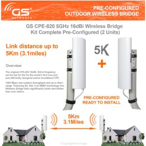 wireless bridge point to point outdoor wifi, wireless network expansion kit, long range high speed 5g | 2 units bridge kit complete pre-configured - p2p 1000mbps 5km(2pack)