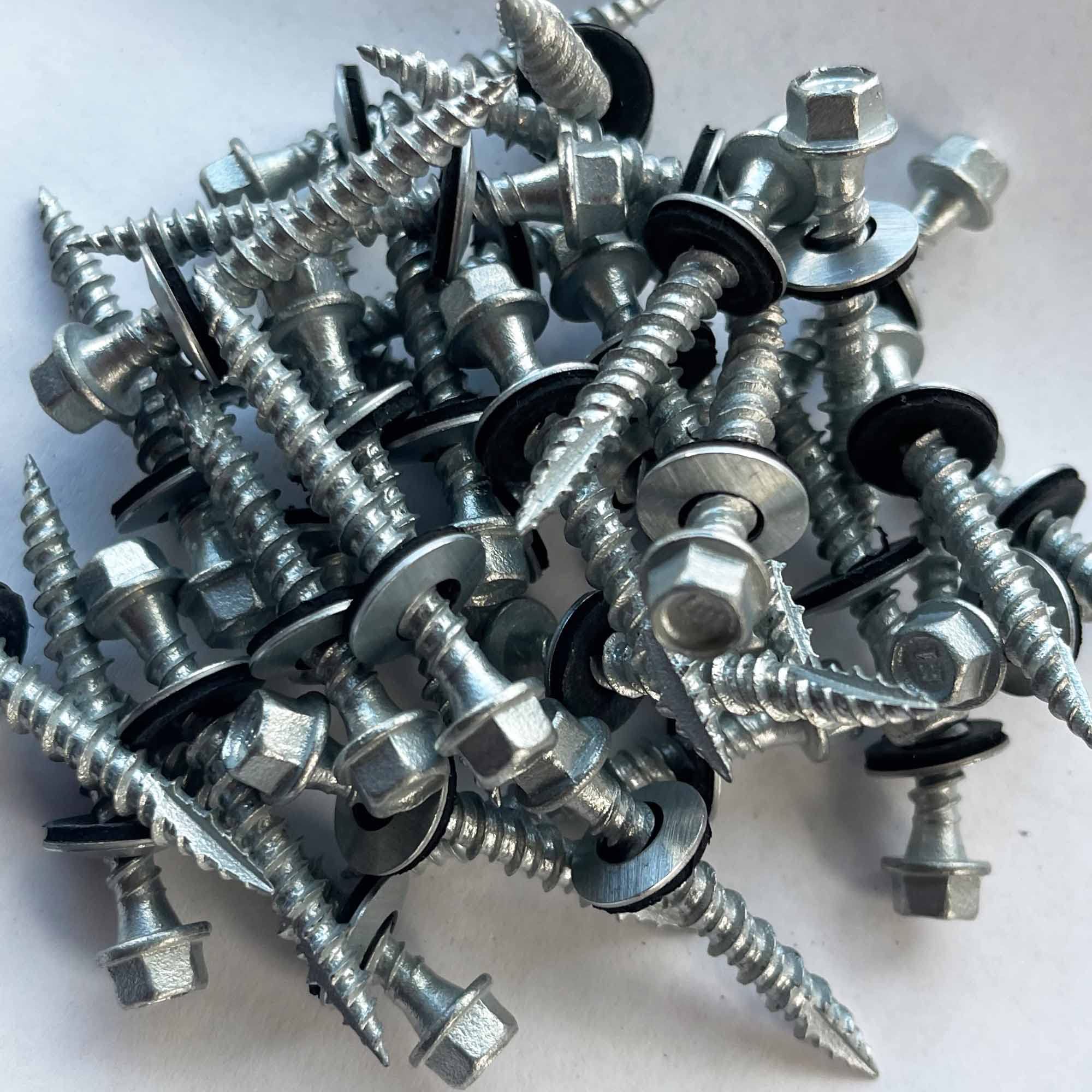 Metal Roofing Screws - #10 x 1.5” – Self Tapping ¼” Hex Head with EPDM Rubber Washer – for Metal to Wood, Corrugated Roofing, Siding, Sheds, Pancake Screw - Hex Drive Easy Install - Galvanized (100)