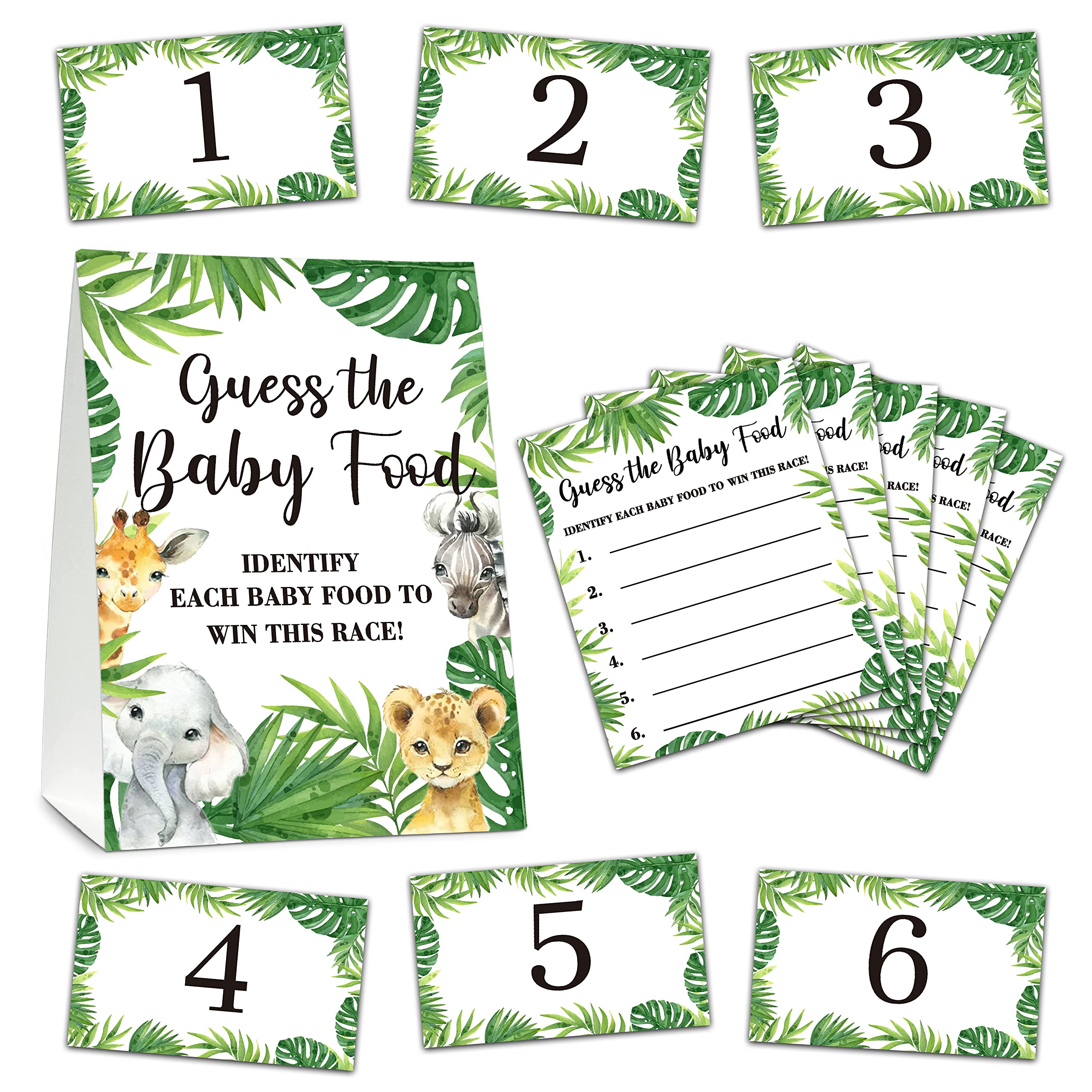 ISOVF Game Set, Woodland Safari Theme-1 Standing Sign, 25 Answer Cards, 6 Number Cards, Baby Shower Party Tabletop Game