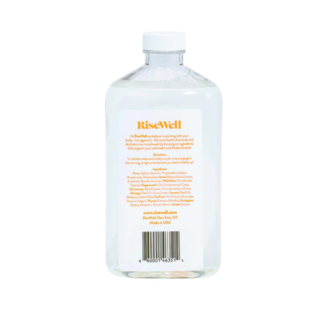 RiseWell Balancing Mouthwash - Alcohol Free, Alkaline pH Balancing Mouthwash with Xylitol - Dentist Developed All Natural Mouthwash Alkaline - No Added Fluoride Mouthwash for Adults - Wild Mint, 16 Oz