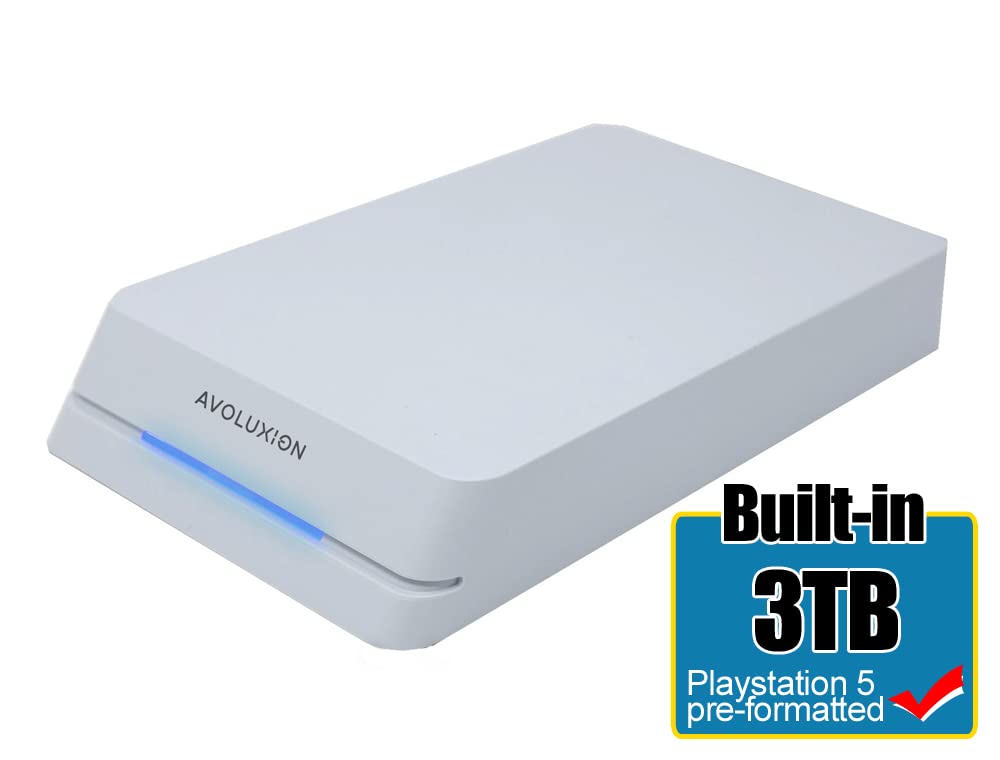 Avoluxion HDDGear Pro (White) 3TB 7200RPM USB 3.0 External Gaming Hard Drive (for PS5, Pre-formatted) (Renewed)