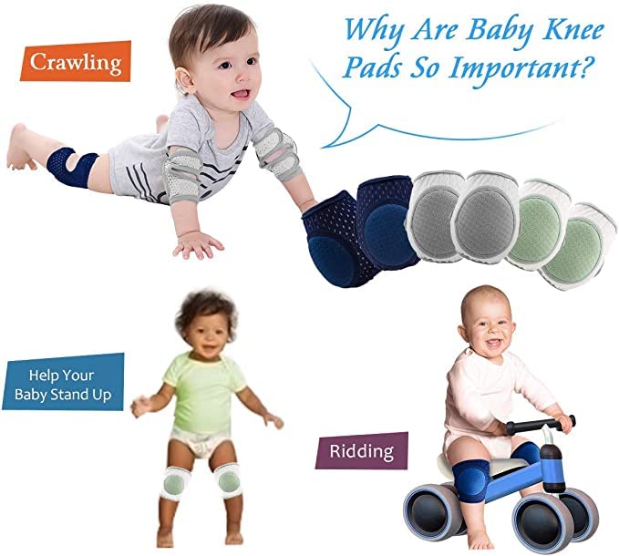 CB Baby Knee Pads for Crawling, Crawling knee pads for babies,Adjustable Anti Slip Breathable for Crawling Toddling（3 Pairs）