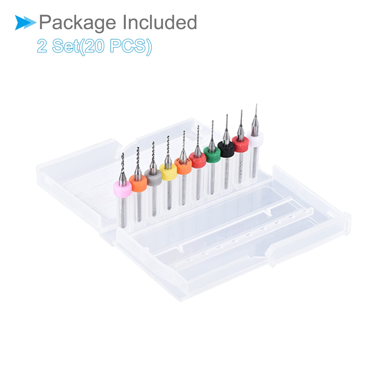 CoCud Micro PCB Drill Bits, 1/8" Shank 0.3mm-1.2mm Cutting Edge, Print Circuit Board Drill Bit - (Applications: for CNC Drilling Engraving Machine), 2-Set (20-Pieces)