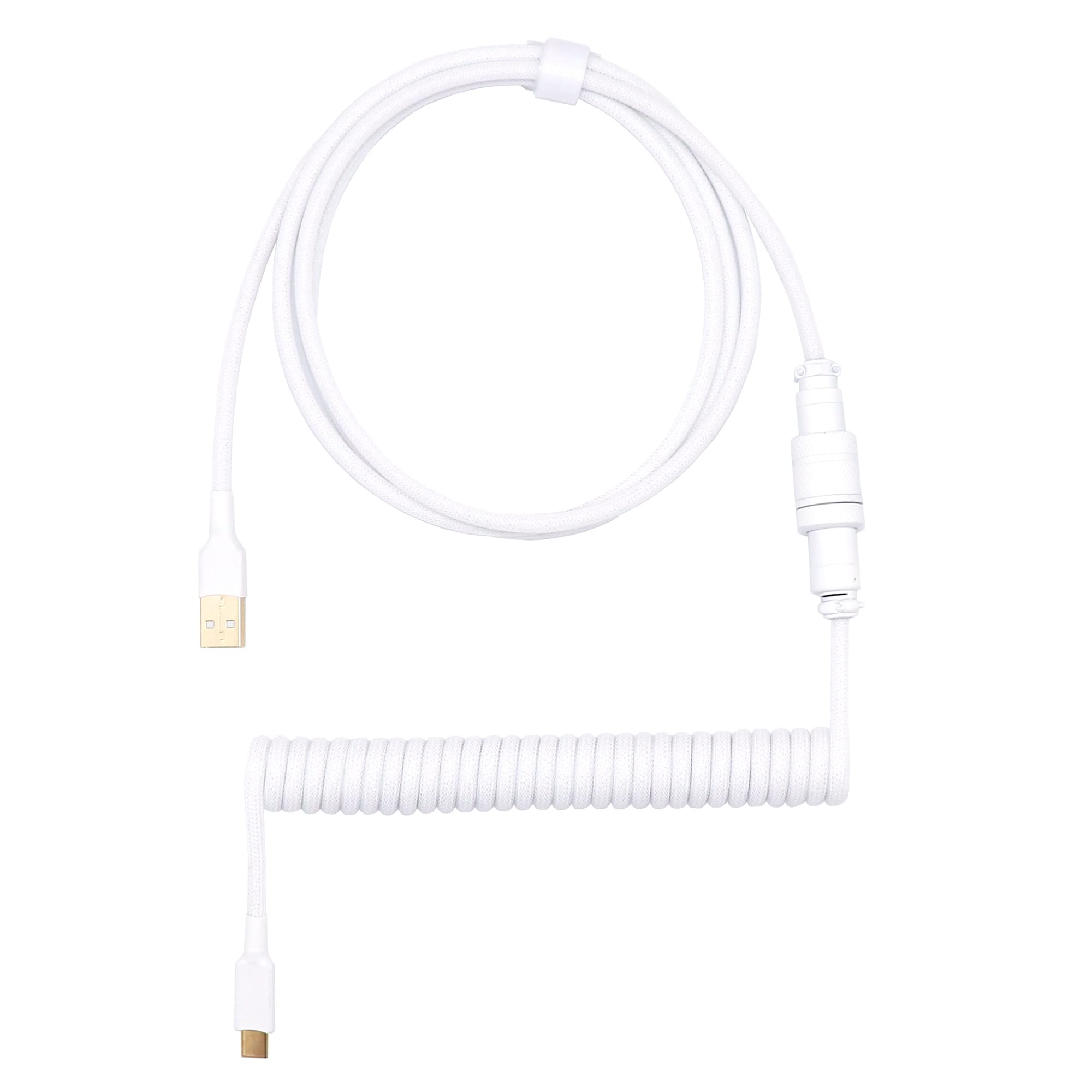 Kraken White Coiled Keyboard Cable - Artisan White Coiled USB C Cable with Aviator Connector for Mechanical Gaming Keyboards (Pure White)