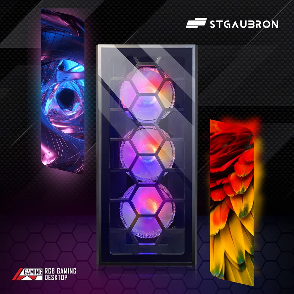 STGAubron Gaming PC Desktop, GeForce RTX 2060 6G GDDR6, Intel Core I7 3.4 GHz up to 3.9 GHz, 16G RAM, 512G SSD, WiFi, BT 5.0, RGB Fan x6, RGB Mouse Pad, RGB BT Sound Bar, Windows 10 Home