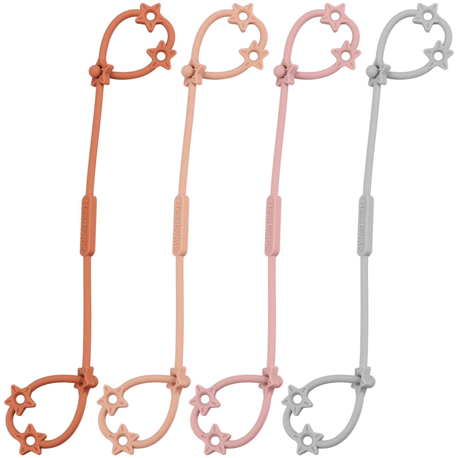 Toy Straps for Baby, 4 Pack Adjustable Stretchable Sippy Cup Straps, Sippy Bottles or Pacifier to Stroller, Highchair, Car Seat, Hanging Basket (4Pack, Blush/Muted/Clay/Gray)