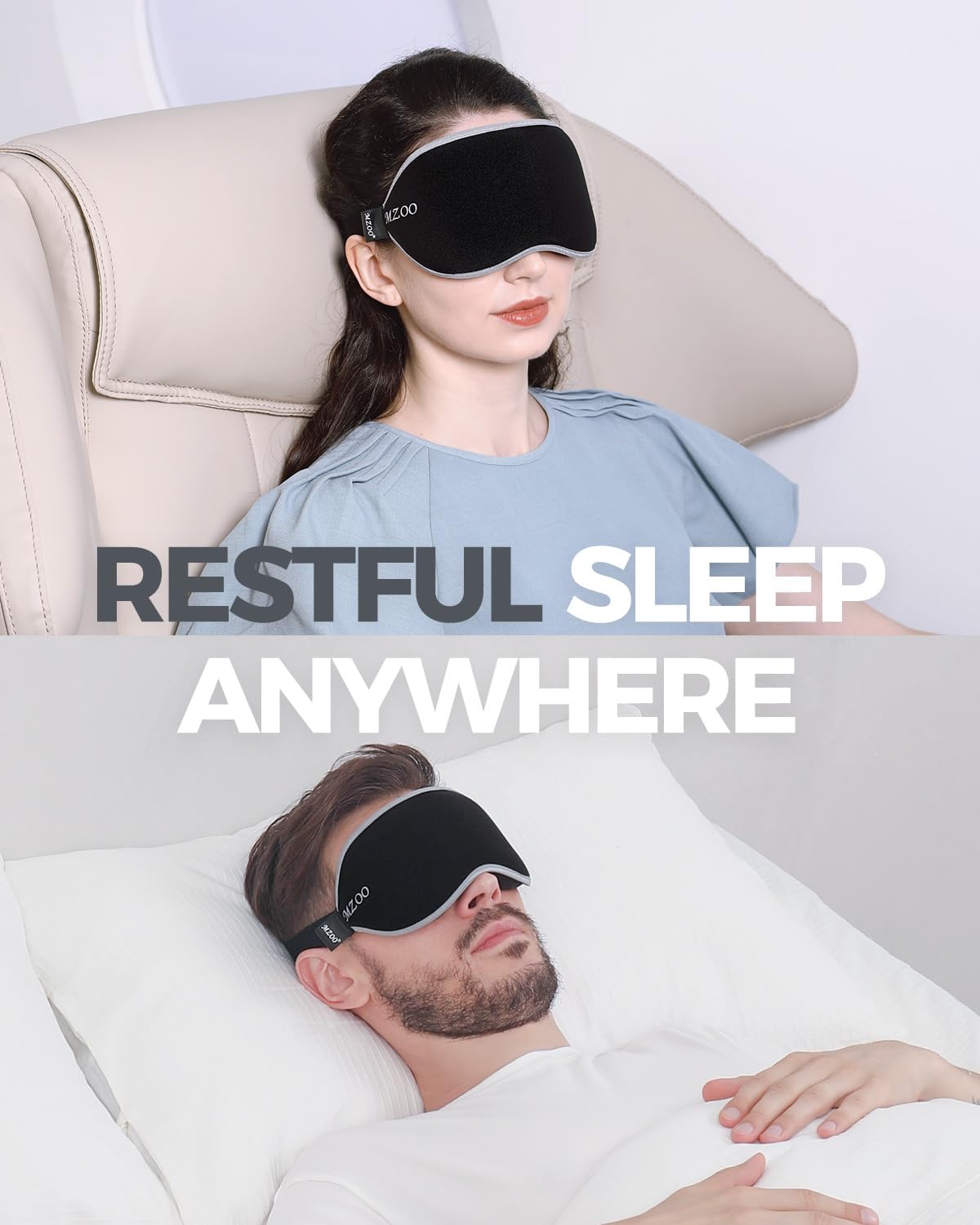 MZOO Luxury Sleep Mask for Back and Side Sleeper, Completely Block Out Light Sleeping Eye Mask for Women Men, Zero Eye Pressure 3D Contoured Night Blindfold, Breathable & Soft Eye Shade Cover Black