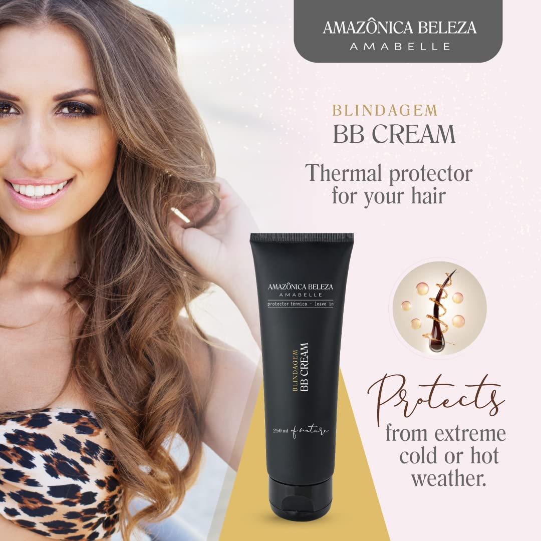 AMAZÓNICA BELEZA AMABELLE Blindagem Hair Leave-in Cream, Thermal Heat Protector Cream, Preventing Damage Seasonal Changes, Daily Use, 8.4 Oz