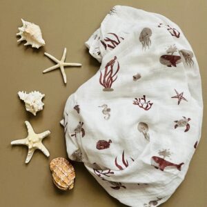 Leyl&Ari Muslin Swaddle Blanket | Receiving Blanket for Boys Girls (Under The Sea Friends)