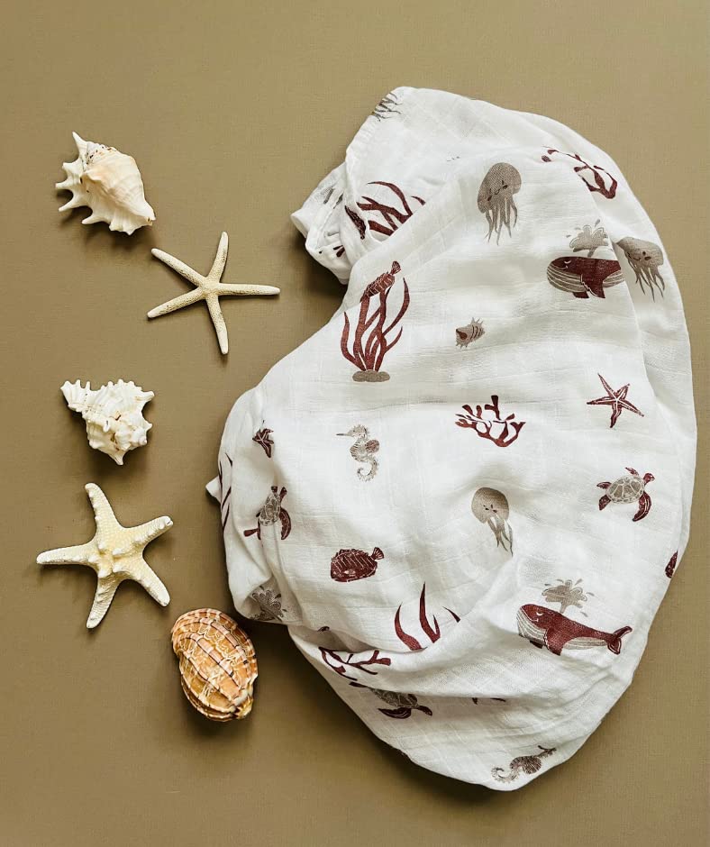 Leyl&Ari Muslin Swaddle Blanket | Receiving Blanket for Boys Girls (Under The Sea Friends)