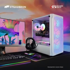 STGAubron Gaming PC Computer Desktop, GTX 1660 Ti 6G GDDR6, Intel Core I7 up to 3.9 GHz, 16G RAM, 512G SSD, WiFi, BT 5.0, RGB Fan x 6, RGB Mouse Pad, RGB BT Sound Bar,Windows 10 Home,White